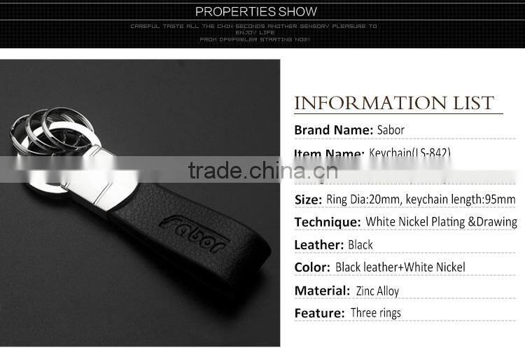 Custom Engraved Logo Three Rings Leather Keyring