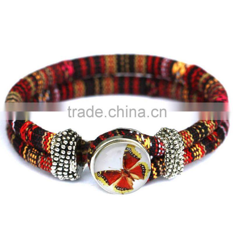 Handmade Women's Glass Gem Butterfly Cuff Bangle Wristband Snap Button Bracelet