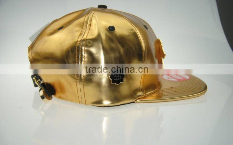 custom high quality gold leather metal plate leather strap baseball caps