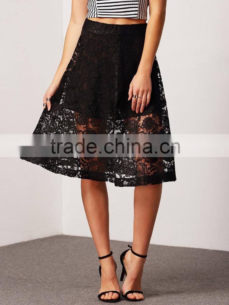 ladies sexy perspective 2 layers lace skirt