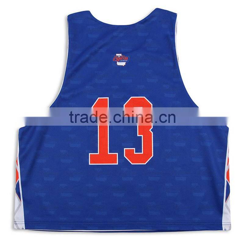 Sublimated profesional new design boys reversible custom lacrosse pinny tops