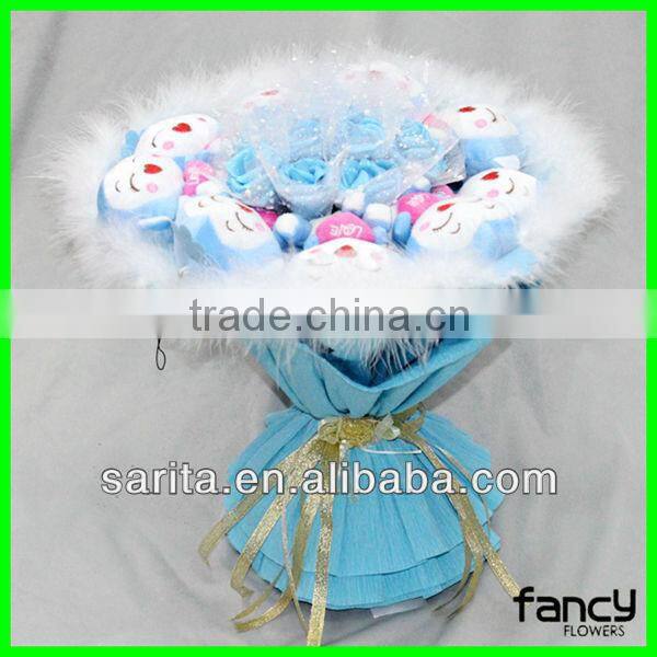 sweet love doll bouquet 9 pcs Ali 11 pcs blue rose artificial flowers creative gifts Valentines Present