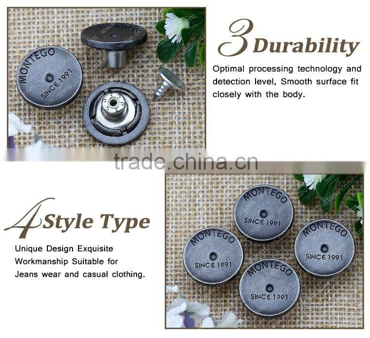 Metal Carve Logo Customized Alloy Jeans Denim Button,Metal Button for Jackets