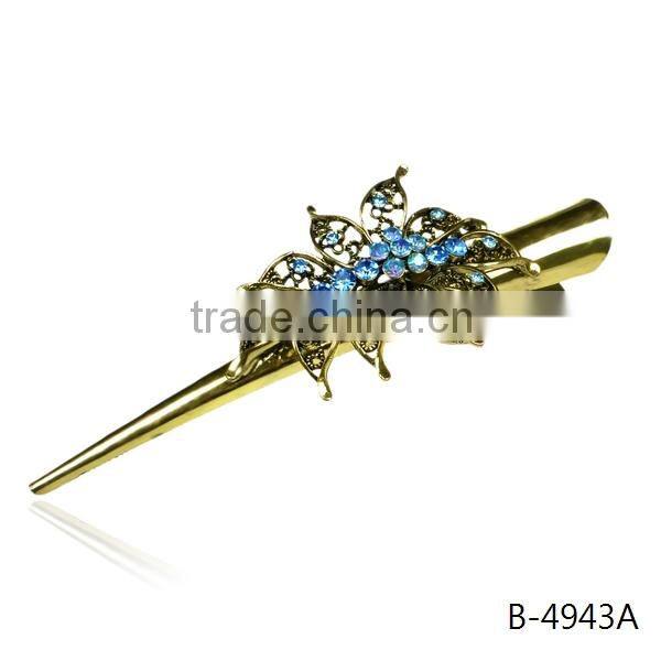Hot sale black metal diamond butterfly hair duck clips