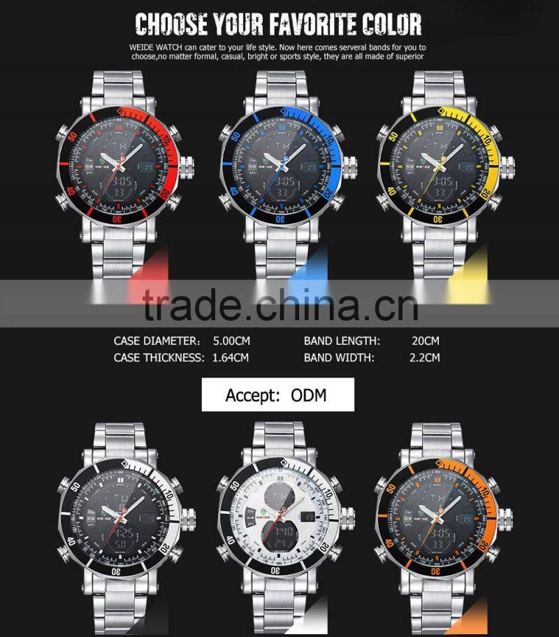 Weide Watches Stainless Steel Sport Quartz Analog Digital Display Famous Brand Watches Men
