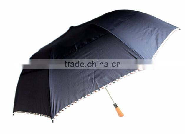cheap folded 27 inch wooden handle 2 folding umbrella