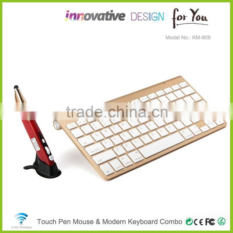 2016 new design patent 2.4G touch pen mouse & modern colored wireless keyboard combo without mouse hand