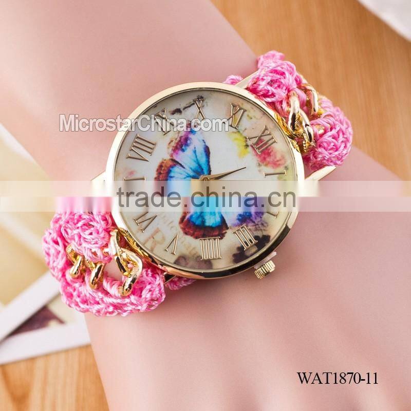DIY hand made woven chain butterfly braided watch