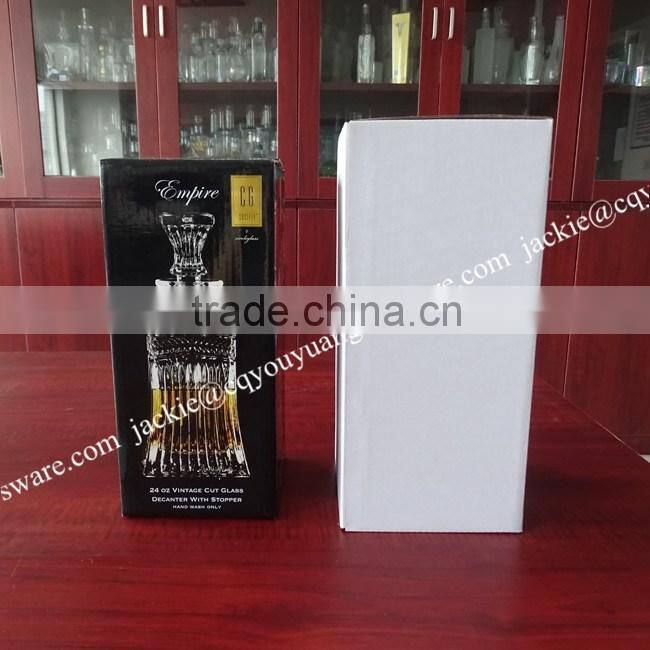750ml square whisky clear glass decanter with polished glass lid