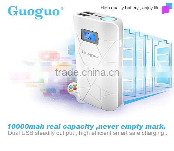 Guoguo long lasting 10000mah LED torch dual USB portable travel power bank for iphone7