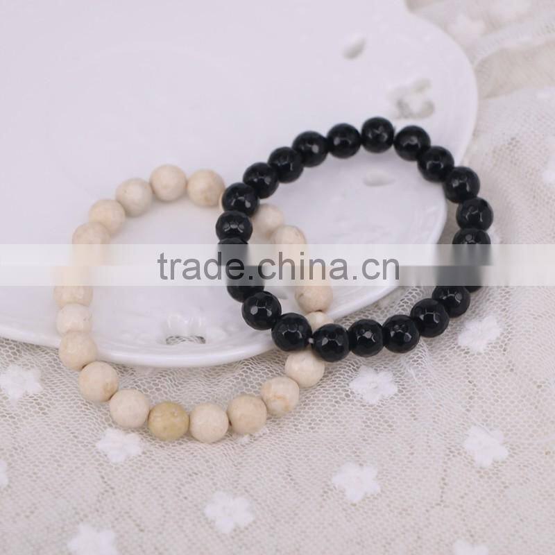 Charm Faceted Stone Round Shape Bracelets, Jet / Wood Gem stone Bracelet