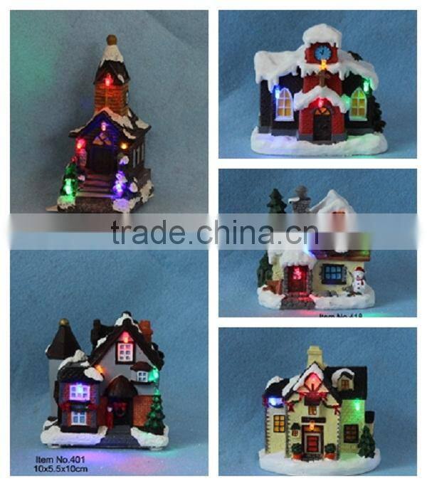 Set of 4 Christmas decoration scene resin miniature house and figurines