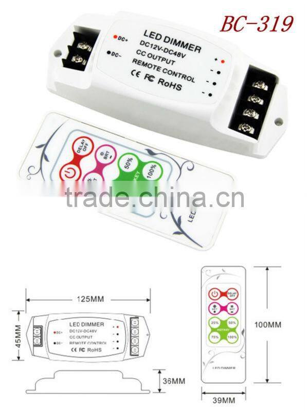 CE FCC ROHS DC12V-48V RF remote 1 channel led dimmer controller