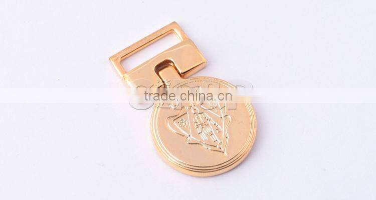 Hot gold custom round metal zipper puller for garment accessory