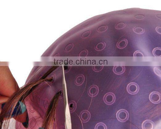 Pro Salon Silicon Reusable Hair Colouring Hairdressing Highlighting Dye Frosting Cap & Free Hook Random Color