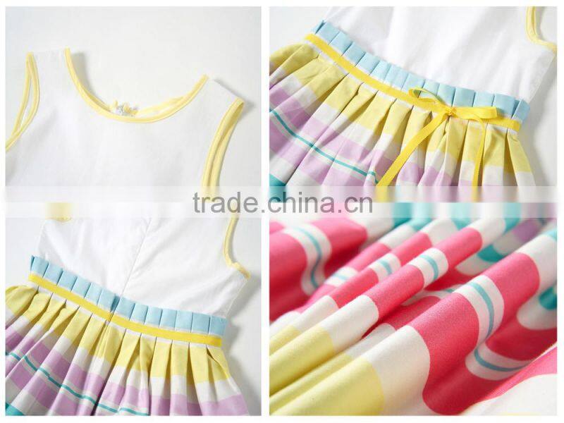 Kids wear 2015 little girl rainbow dress stripe pattern for sweety