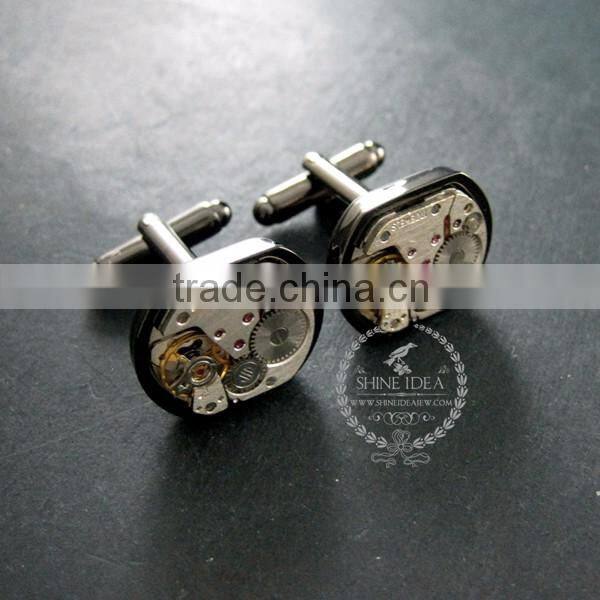 15x18mm vintage style steam punk watch movement core rhodium,metal gun black fashion cuff links 6600067