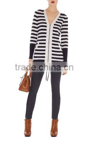 V neck Zipper up women sweatshirt clothes custom high quality competitive price stripe sweatshirt for women
