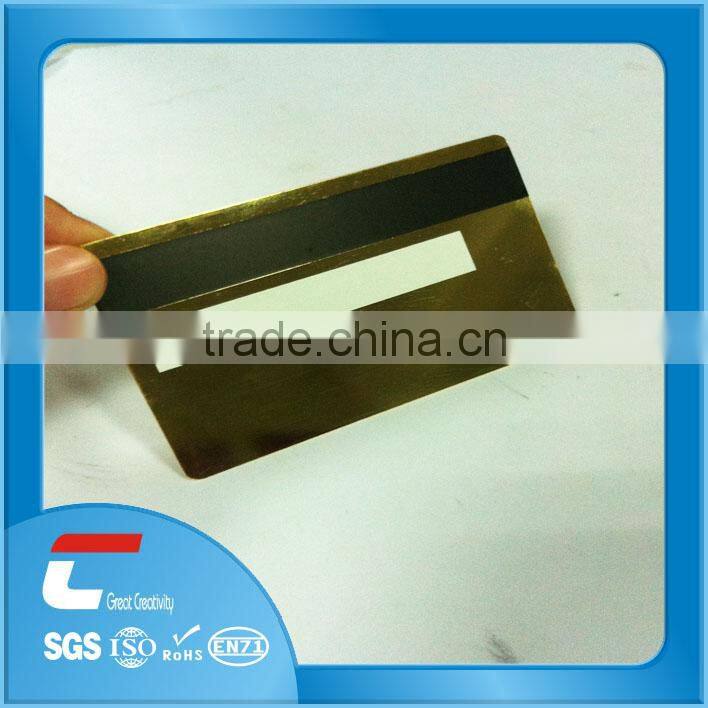 gold stainless steel card magnetic with hico magnetic stripe and signature panel in china