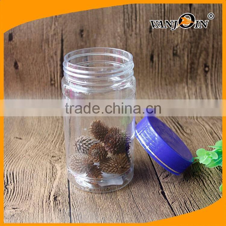 300ml PET Clear Plastic Medicinal Herbs Bottle With Blue Screw Lids