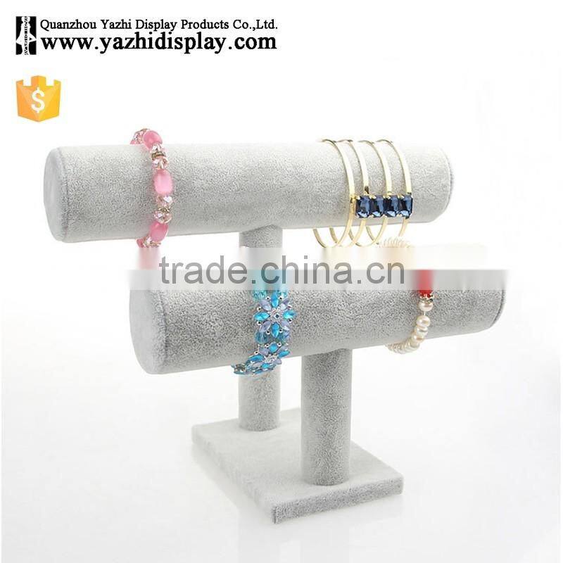 Jewellery Store Practical Wood Tabletop 2-Layer Commercial Bracelet Watch Display Velvet Jewelry Stand