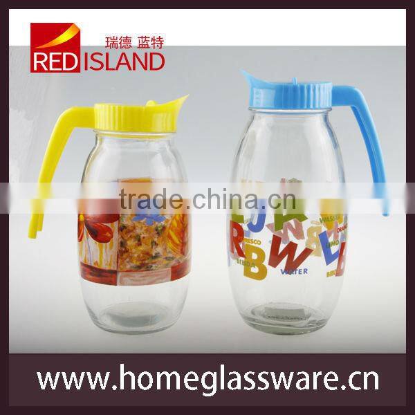 1.5L flower pattern water glass pither with plastic handle cover
