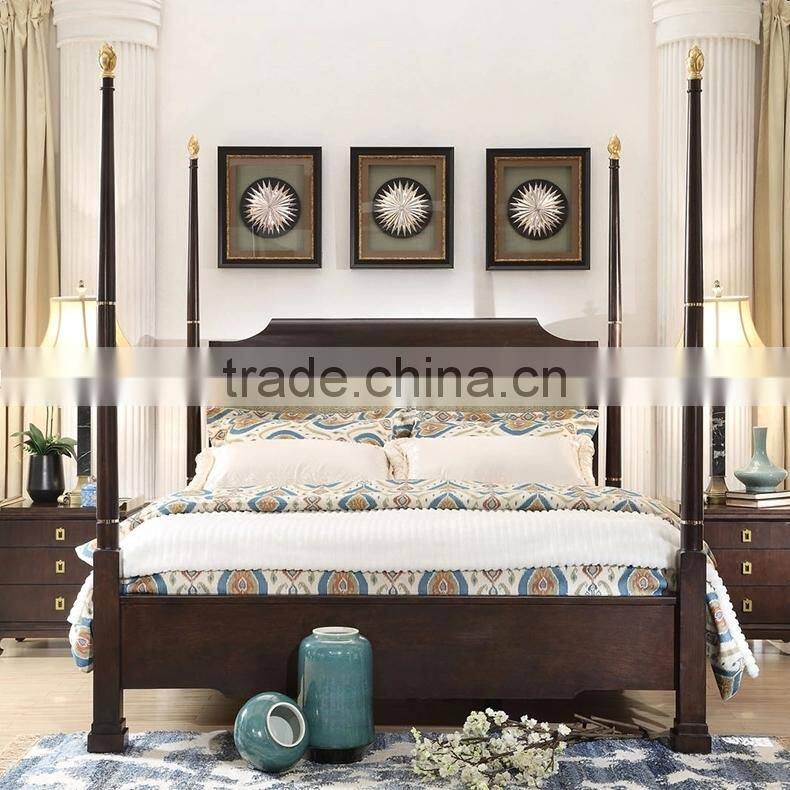 Chinese style bedroom furniture solid wood poster bed double bed
