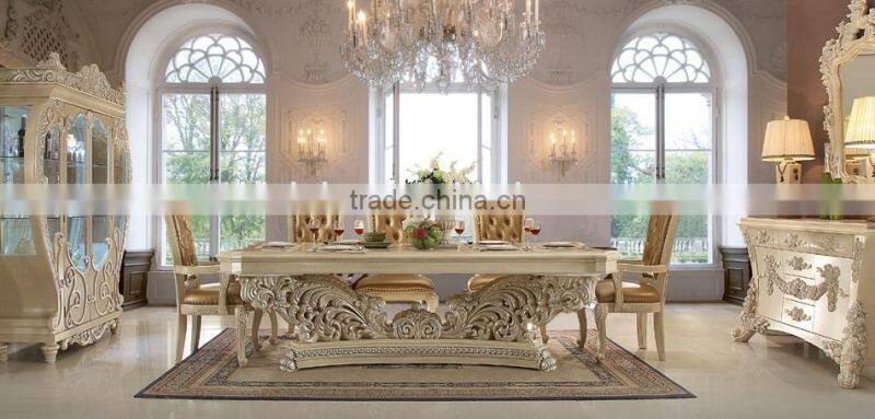 Pure American Classic Luxury Full Solid Wood Cream Color Palace Carving Dining Room Furniture Set(MOQ=1 SET)