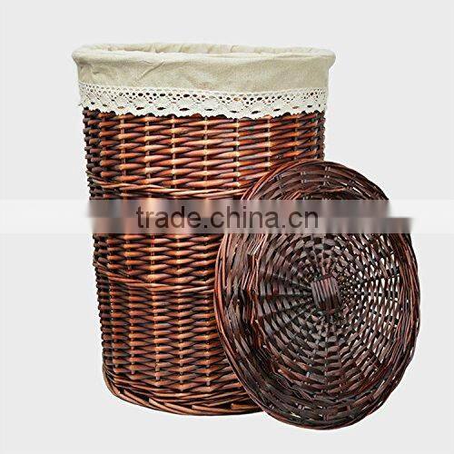 Round Wicker Laundry Basket with Lid and Linen Liner,Pack of 2