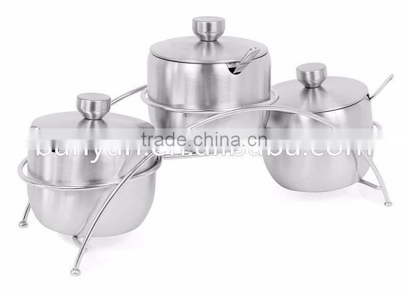 Stainless Steel Condiment Set Seasoning Containers with Stand and Spoons