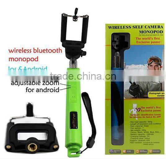 2015 self timer bluetooth selfie stick monopod with zoom for iphone and Andriod