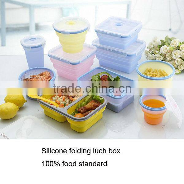 ECO FDA/ LFGB food grade flexible microwave oven heated safe silicone lunch boxes with lids / cover