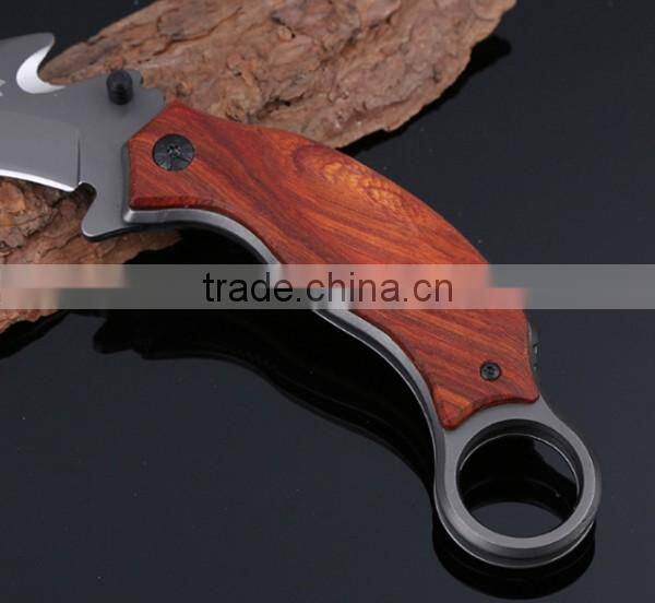 High Quality Outdoor Survival Wooden Handle Hunting Hook Knife