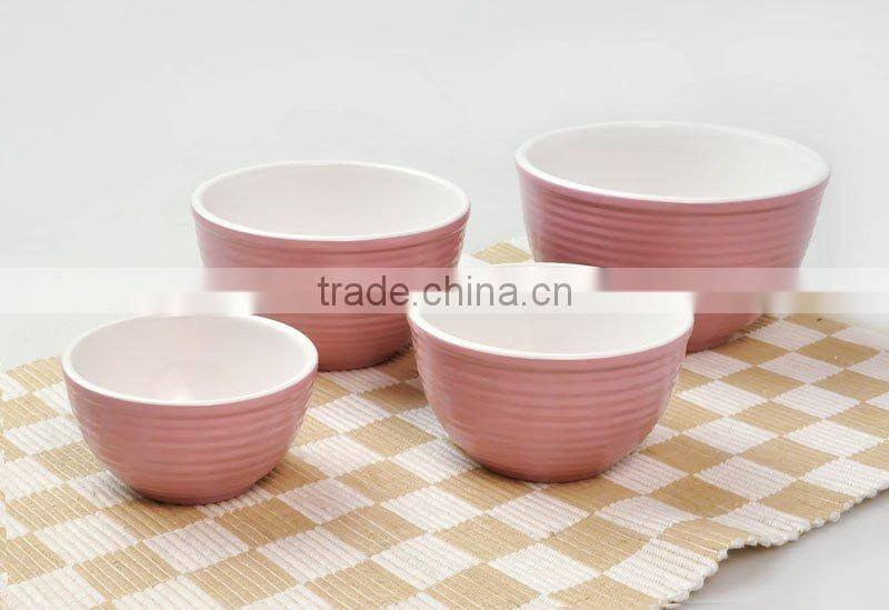 4Pcs Stoneware Mixing Bowl with Solid Color