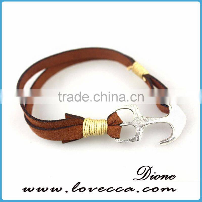 Fashion Mens Jewelry Custom Nautical Rope Leather Anchor Bracelet For Men