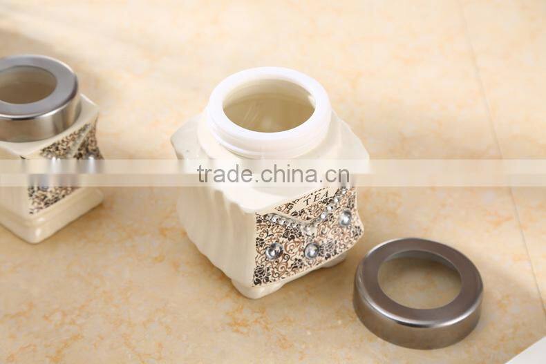Middle east style ceramic canister set with stainless metal stand