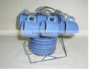 Set of 6 blue solid color ceramic children tea set with rack