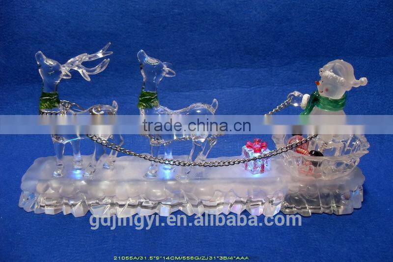 12.5inch Acrylic led double deer and snowman standing ice pedestal for table decoration