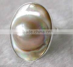 wholesale 8# 20mm white round freshwater mabe pearl ring & sterling silver