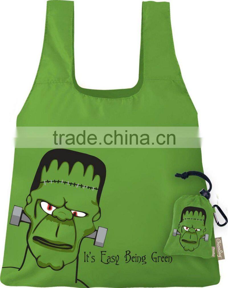 Customized skull shape design folding bags fashion Halloween black tote foldable bags Reusage foldable shoulder bags