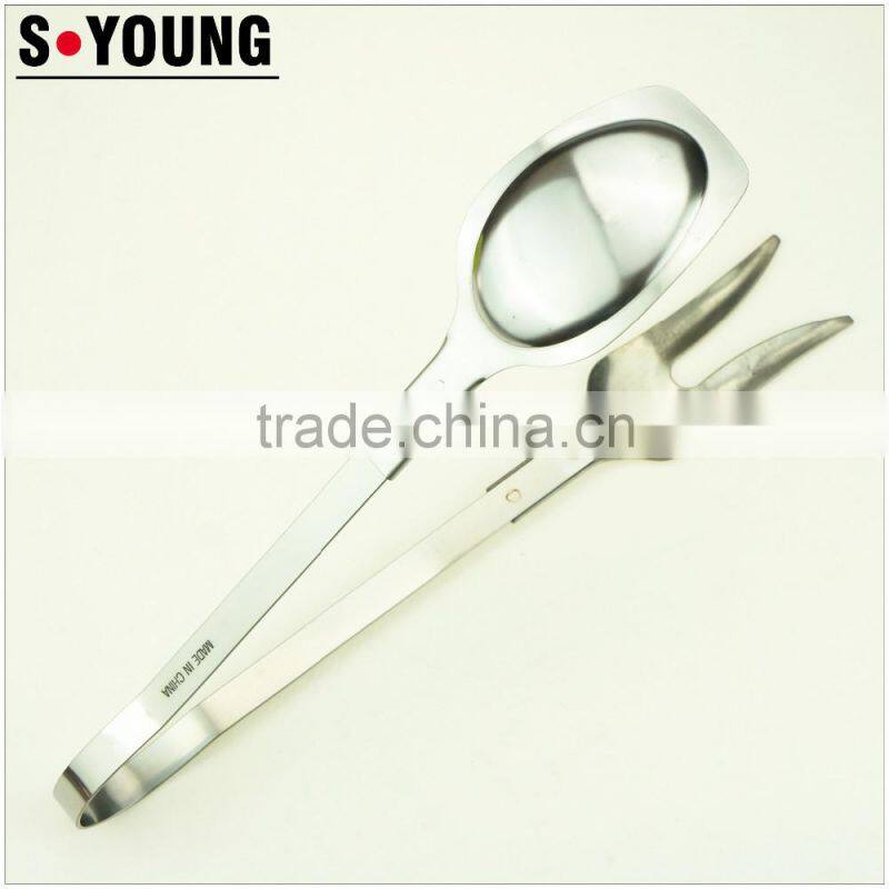 39055 Hot Sale Stainless Steel Kitchen Tongs BBQ Grill Food salad Tongs With Forks
