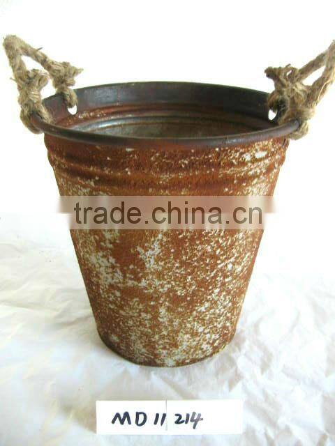 Green Galvanized Metal Bucket With Handles