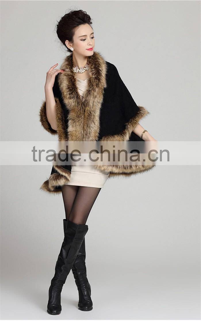 wholesale 2016 new winter latest design fashion knitted faux fox fur pashmina shawl for woman