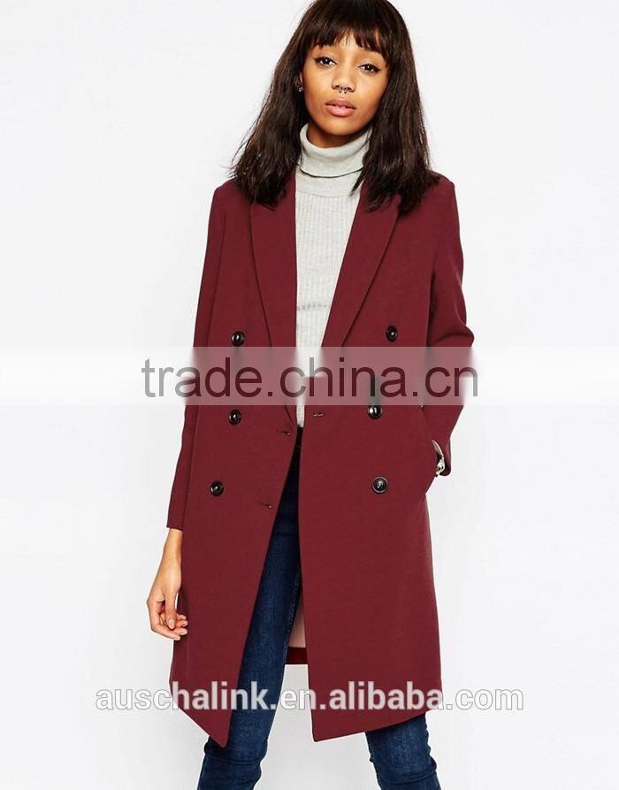 latest design ladies double breasted long coat wholesale