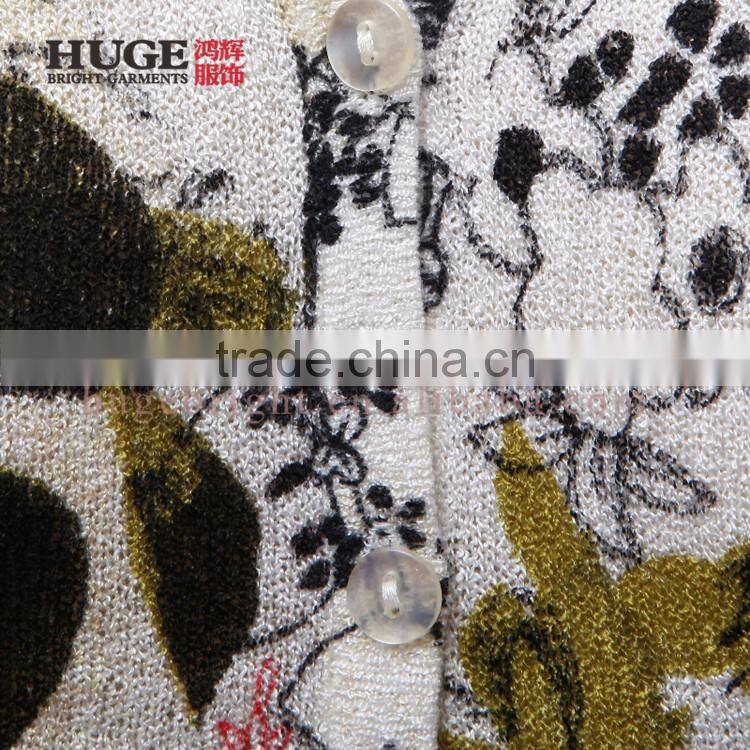 Old women cardigan sweaters with short sleeves and button closure, Floral printed sweater