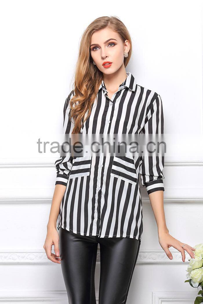 Newest Best summer designs elegant blouses for lady fashion shirt blouses for women stripe fashion blouses 2015