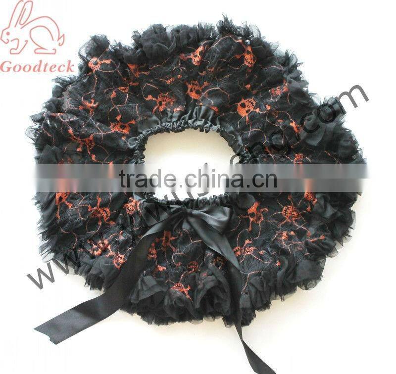 Glitter skull Halloween polyester tutu tulle fabric roll, 6"x100yd (60"x100YD) Halloween Tutu skirt material,