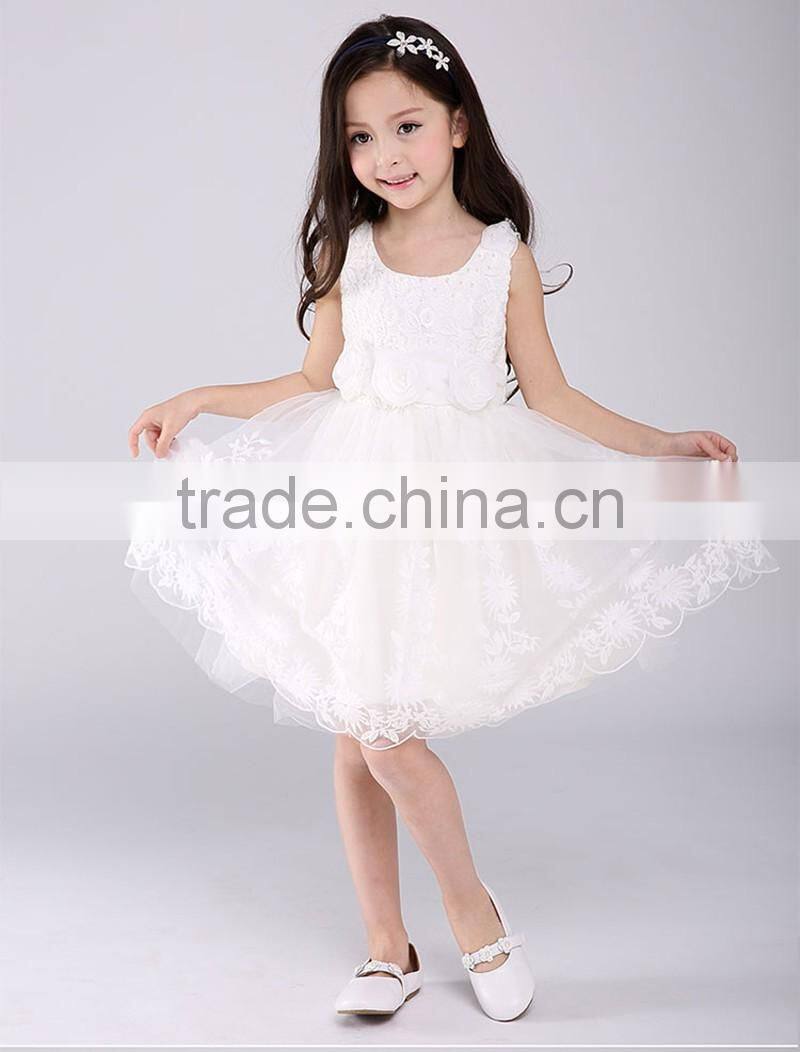 Pakistan Princess Rose Flower girls party dress white Lace Net frock designs for kids baby girl fairy dresses