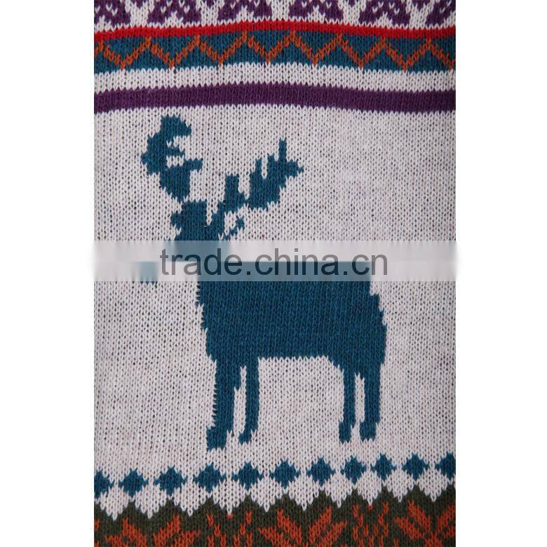 Xmas deer jacquard pattern oversized christmas sweater knitting patterns sweater