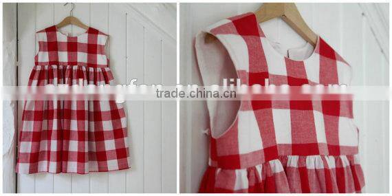 Red Gingham Kid Dress Summer Toddler Girls Clothes Checked Baby Girl Frocks